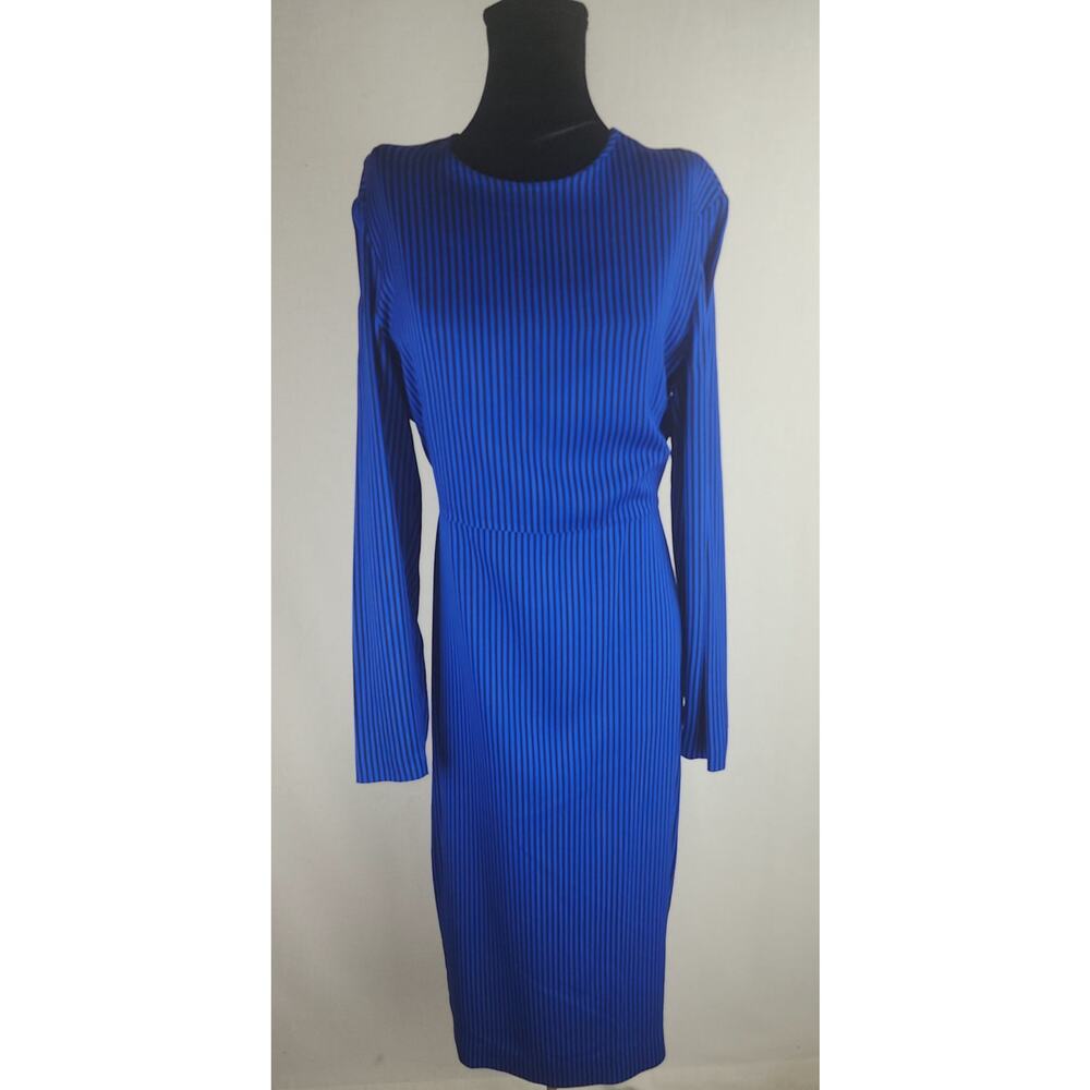 Diane Von Furstenberg Dress Women's 10 long Sleeve Blue Black Striped designer